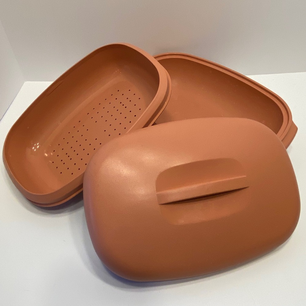Tupperware Microwave Steamer 3pc Set Terracotta Orange Excellent Vintage